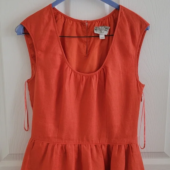J. Crew Linen Cap Sleeve Dress in Orange/Red, Size 0 - Picture 6 of 16
